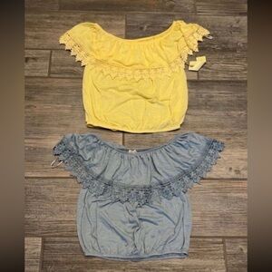 Paper + Tee Off The Shoulder Peasant Shirt Ruffles Top Bundle